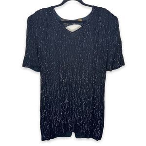 Vintage Mark & John by Sam Plus Size 3X Silk Sequin Dress Black Short Slit VNeck